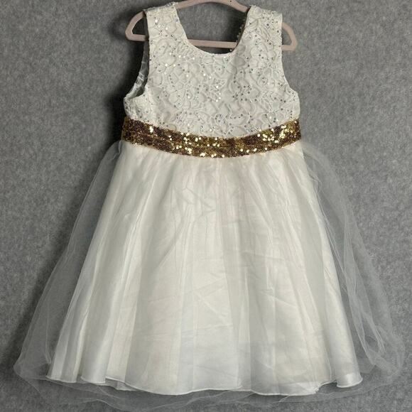AiLe Rabbit Girls Dress Size 5T NWT Gold Sequin Bow Lace Tulle wedding baptism - Picture 1 of 9